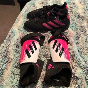 Adidas youth soccer cleats and shin guards